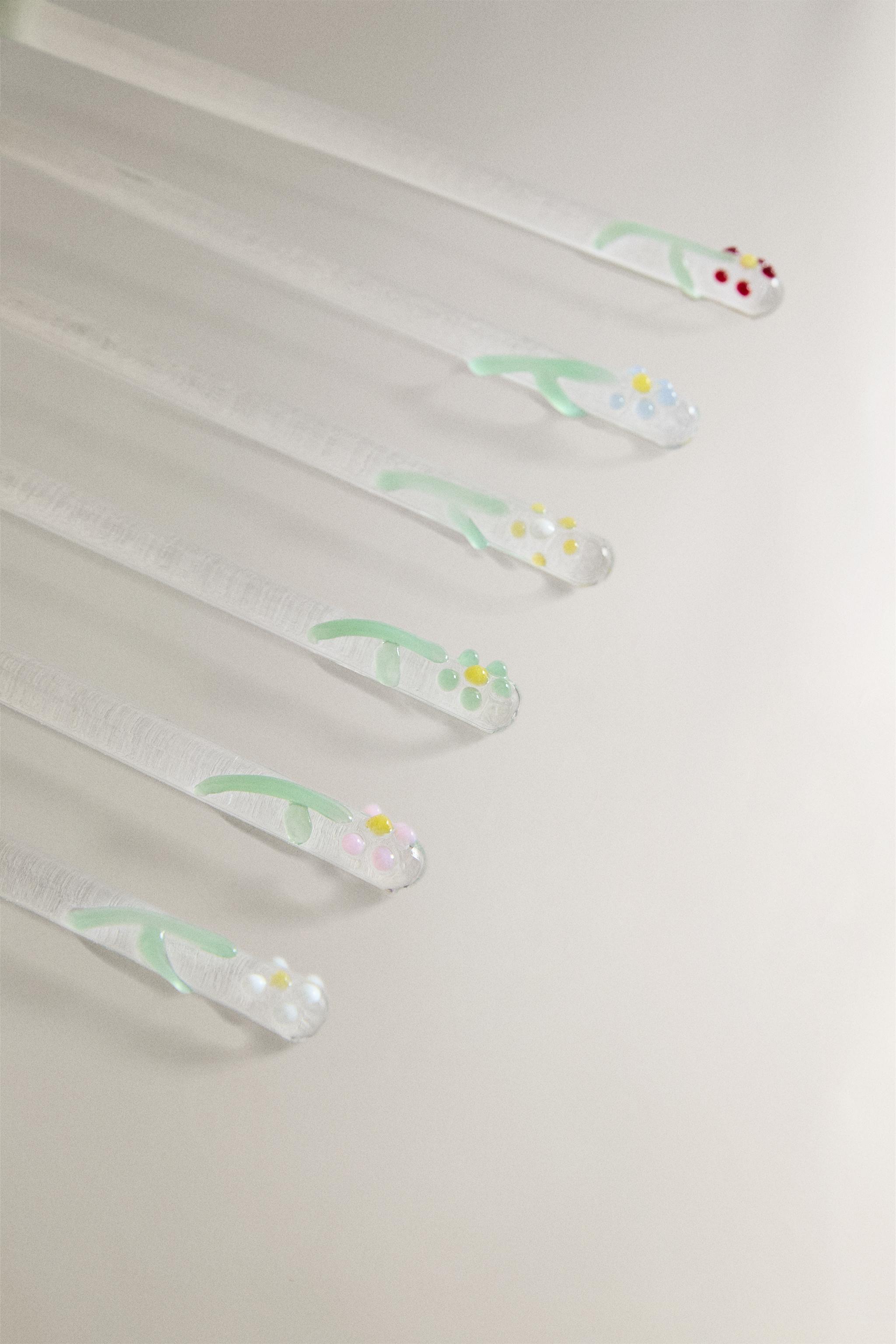 LOT DE CUILLÈRES À CAFÉ EN BOROSILICATE FLEURS (LOT DE 6)